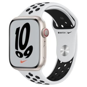 Apple Watch Nike Series 7 GPS + Cellular, 41mm Starlight Aluminium Case with Pure Platinum/Black Nike Sport Band